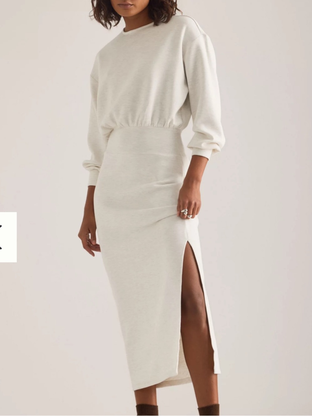 Daily Practice Cream/Gray Maxi Dress with Side Slit